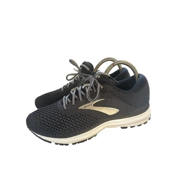 Brooks Revel 2 Sneakers Womans Size US 8.5 Black Knitted Upper White Sole