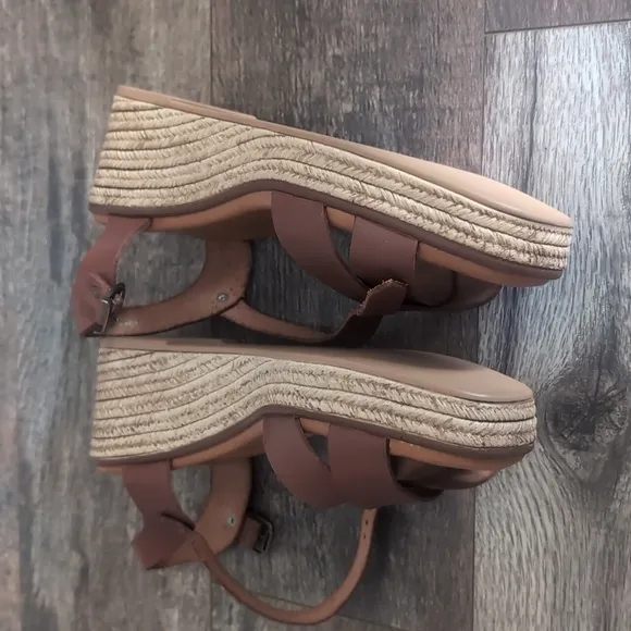 Brown Leather Wedge Sandals
