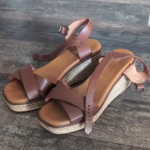 Brown Leather Wedge Sandals