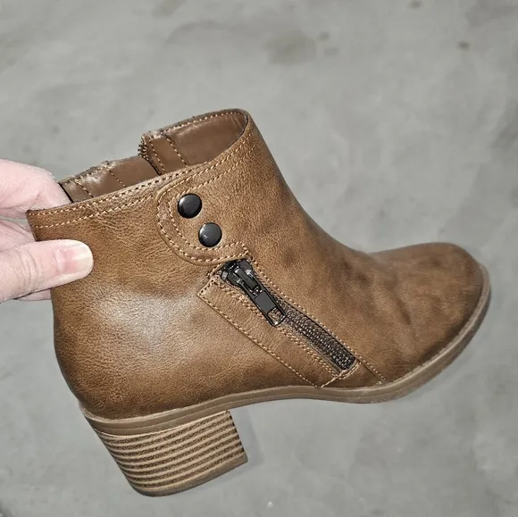 Brown Side Zip Chunky Ankle Boots