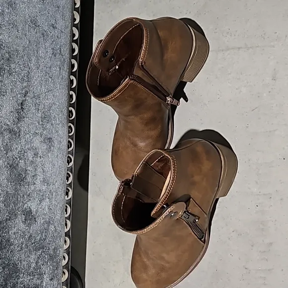 Brown Side Zip Chunky Ankle Boots