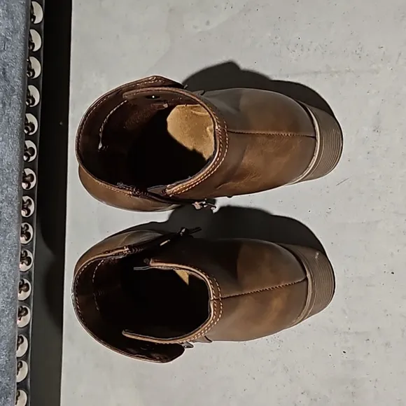 Brown Side Zip Chunky Ankle Boots