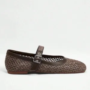 Brown woven square toe Mary Jane ballet flats