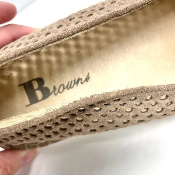 Browns Taupe Suede Peforated Slip-On Espadrille Flats Size 40