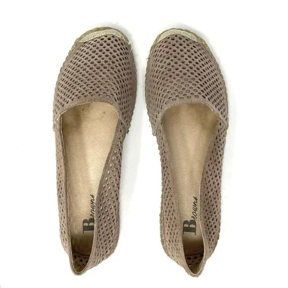 Browns Taupe Suede Peforated Slip-On Espadrille Flats Size 40