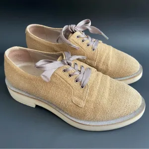 Brunello Cucinelli Derby Loafers Tan Glitter Trim Preppy Oxford Shoes