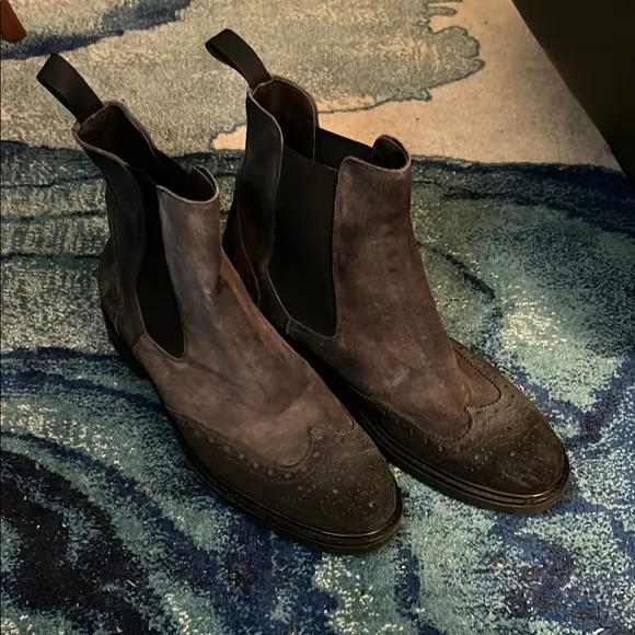 Bruno Magli Gray Suede Chelsea Boots with Wingtip Detail
