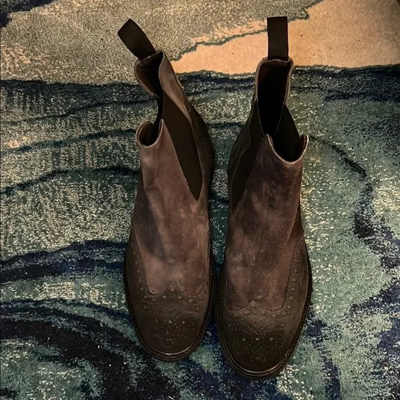 Bruno Magli Gray Suede Chelsea Boots with Wingtip Detail