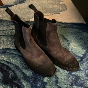 Bruno Magli Gray Suede Chelsea Boots with Wingtip Detail