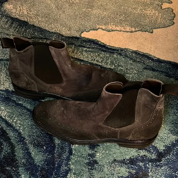 Bruno Magli Gray Suede Chelsea Boots with Wingtip Detail