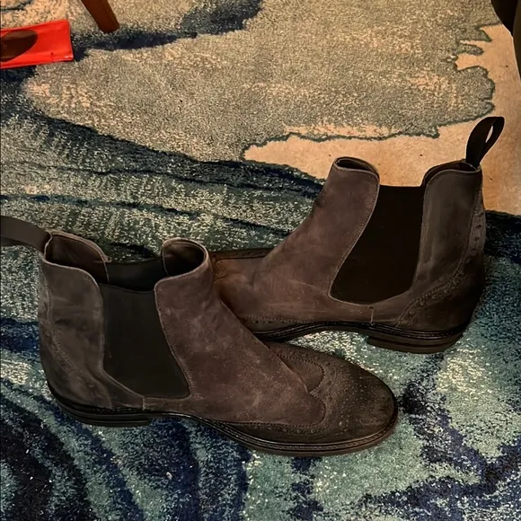 Bruno Magli Gray Suede Chelsea Boots with Wingtip Detail