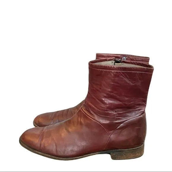 Bruno Magli Red Brown Leather Zip Ankle‎ Boots
