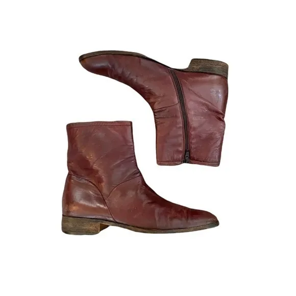 Bruno Magli Red Brown Leather Zip Ankle‎ Boots