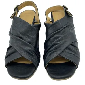 Bueno Black Eden Leather Sandals Ruched Crisscross Straps Slingback Size 37