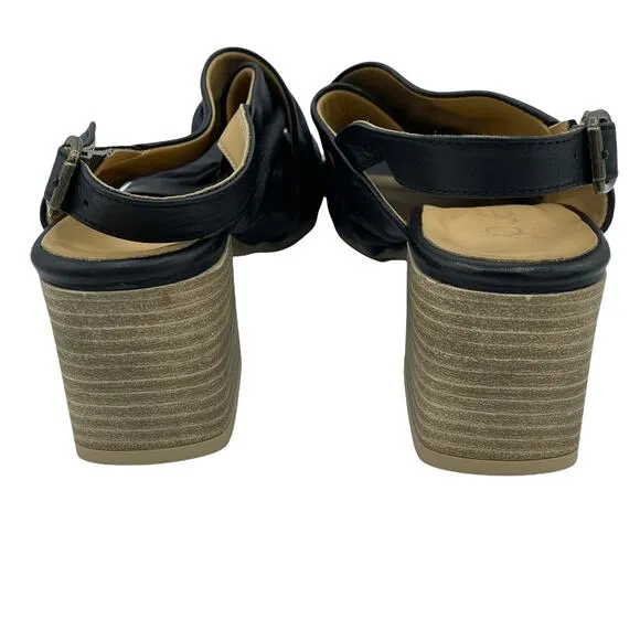 Bueno Black Eden Leather Sandals Ruched Crisscross Straps Slingback Size 37