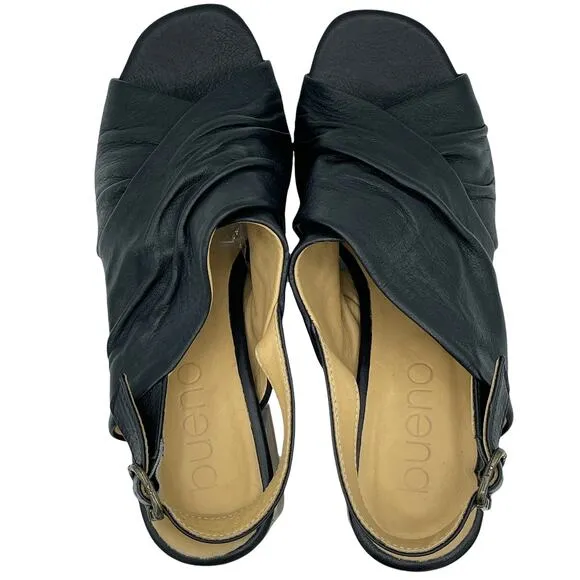 Bueno Black Eden Leather Sandals Ruched Crisscross Straps Slingback Size 37