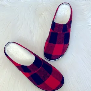 Buffalo Plaid Red Black Flannel Slide Slip On Sandals Comfy Merrell Sherpa 9