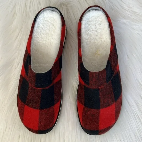 Buffalo Plaid Red Black Flannel Slide Slip On Sandals Comfy Merrell Sherpa 9