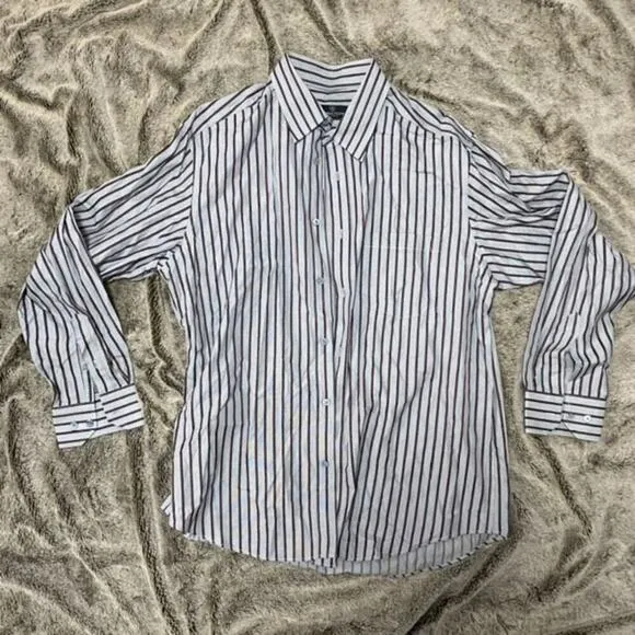 Bugatchi Gray and Red Striped Button-Front Shirt | Sz XL