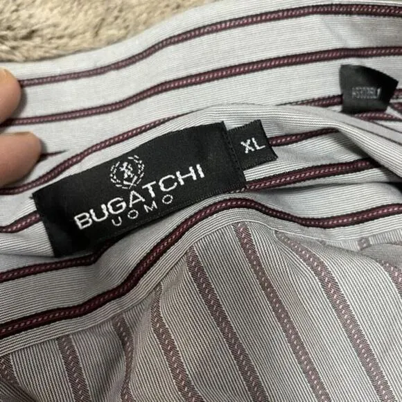 Bugatchi Gray and Red Striped Button-Front Shirt | Sz XL