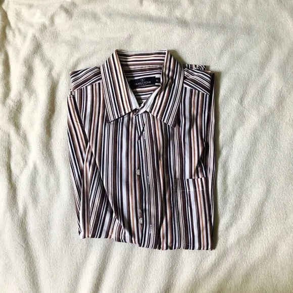 Bugatchi Uomo Brown Striped Button-Down Shirt | Sz XL