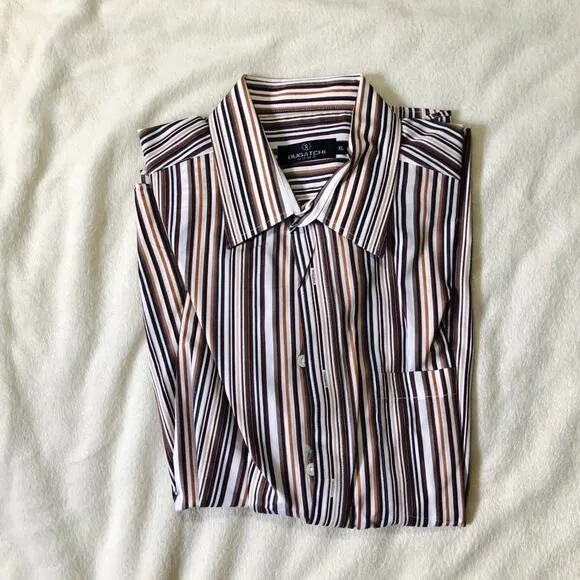 Bugatchi Uomo Brown Striped Button-Down Shirt | Sz XL