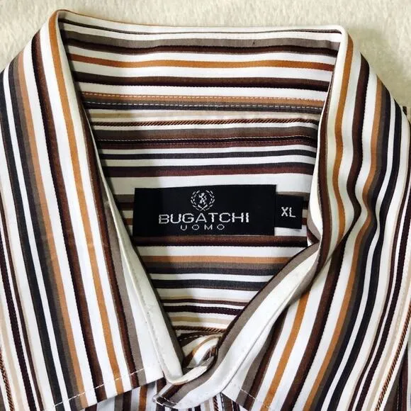 Bugatchi Uomo Brown Striped Button-Down Shirt | Sz XL