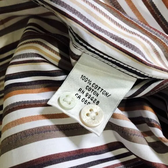 Bugatchi Uomo Brown Striped Button-Down Shirt | Sz XL