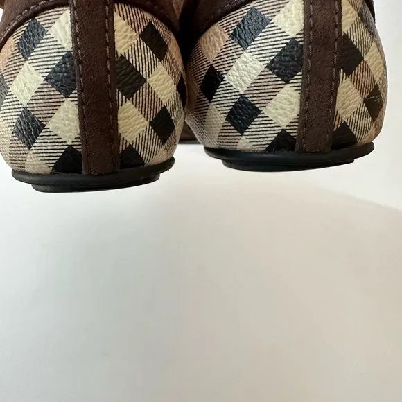 Burberry Brown Suede Nova Check  Cap Toe Ballet Flats