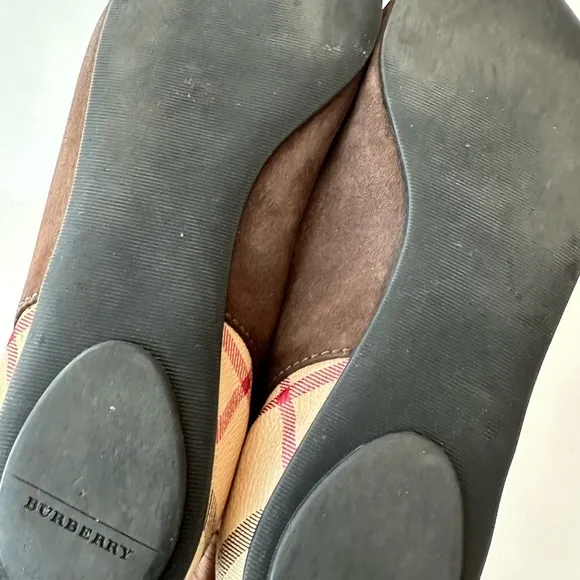 Burberry Brown Suede Nova Check  Cap Toe Ballet Flats