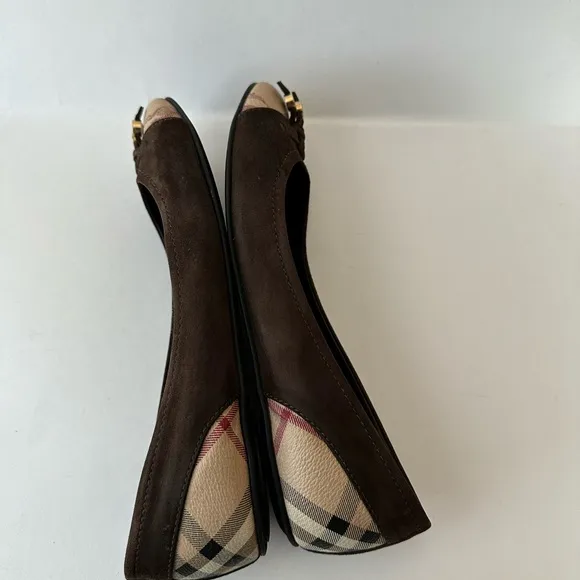 Burberry Brown Suede Nova Check  Cap Toe Ballet Flats