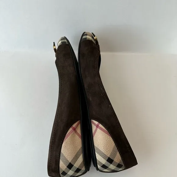 Burberry Brown Suede Nova Check  Cap Toe Ballet Flats