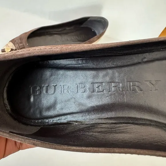 Burberry Brown Suede Nova Check  Cap Toe Ballet Flats