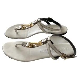Burberry White Leather Horse Clip Thong Sandals 40