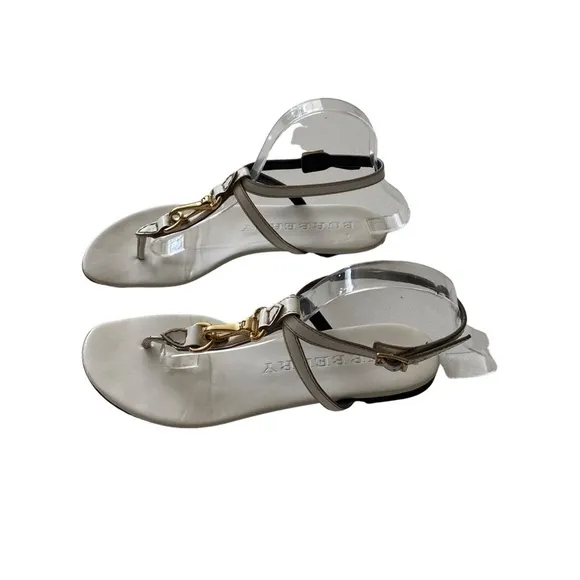 Burberry White Leather Horse Clip Thong Sandals 40