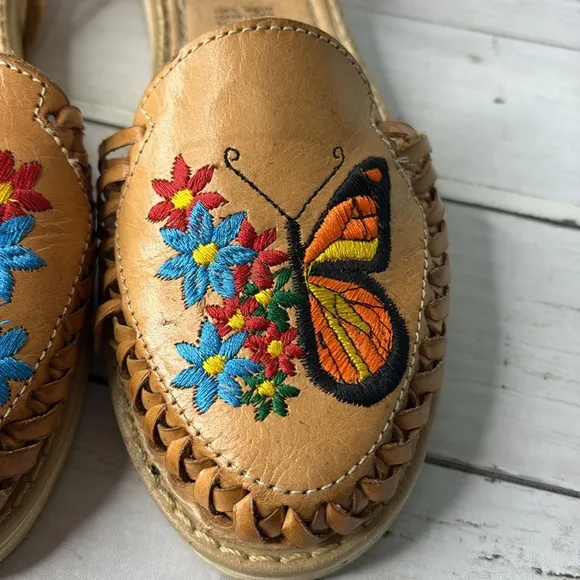 Butterfly Embroidered Artisan Leather Roman Sandals