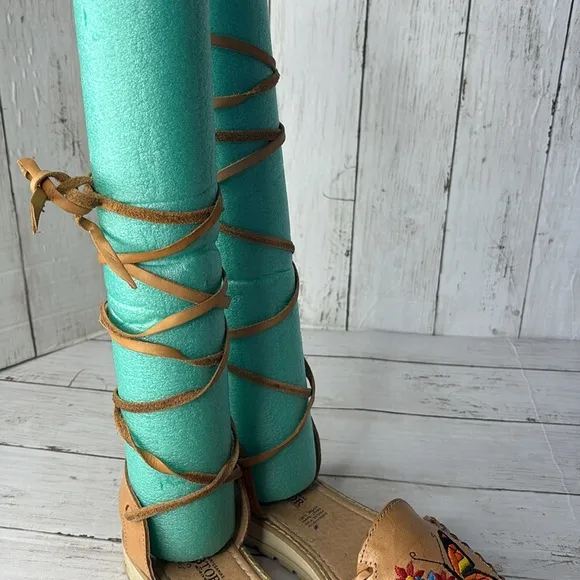 Butterfly Embroidered Artisan Leather Roman Sandals