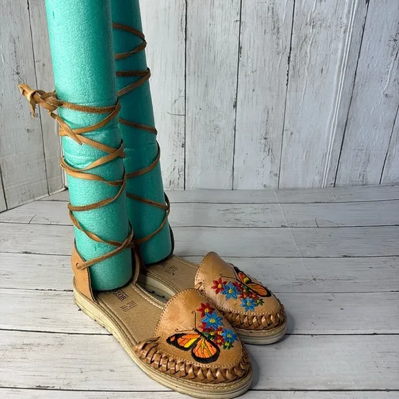 Butterfly Embroidered Artisan Leather Roman Sandals