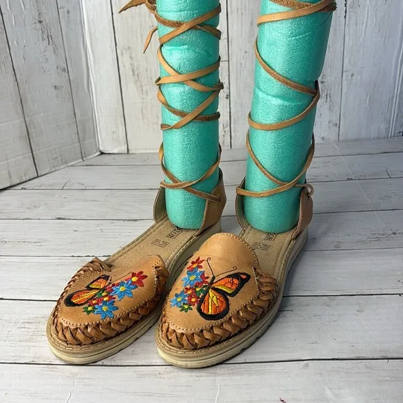 Butterfly Embroidered Artisan Leather Roman Sandals