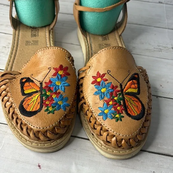Butterfly Embroidered Artisan Leather Roman Sandals