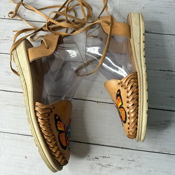 Butterfly Embroidered Artisan Leather Roman Sandals
