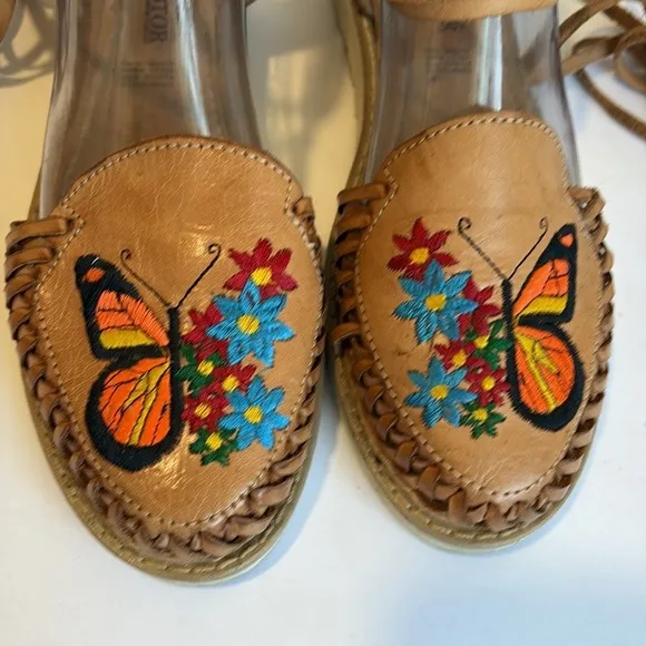 Butterfly Embroidered Artisan Leather Roman Sandals