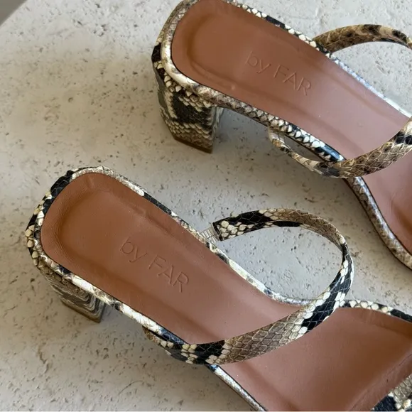BY FAR Tanya sandals in snakeskin embossed, size 36