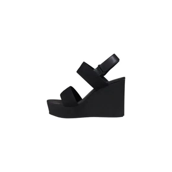 Calvin Klein Jeans Buckle Bow Wedge Sandals Women Black