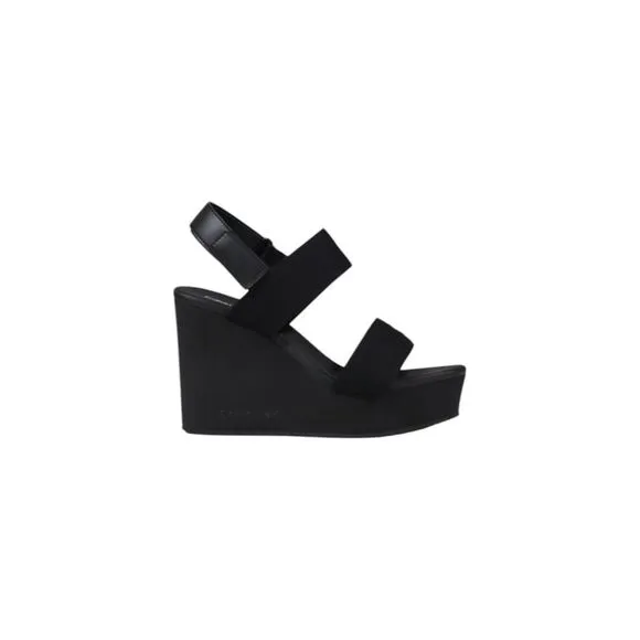 Calvin Klein Jeans Buckle Bow Wedge Sandals Women Black