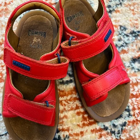 Camper For Kids Bicho Red Leather Sandals Fisherman Flat Size 28 US 10.5