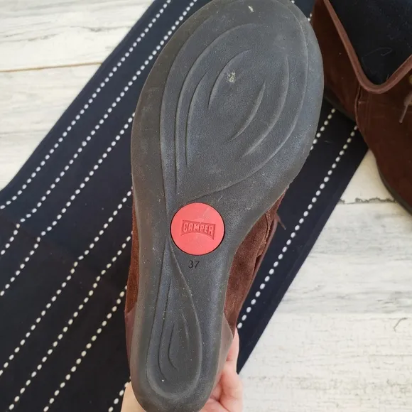Camper| Wedge Leather Fold Over Ankle Boots Zip Side Size 37