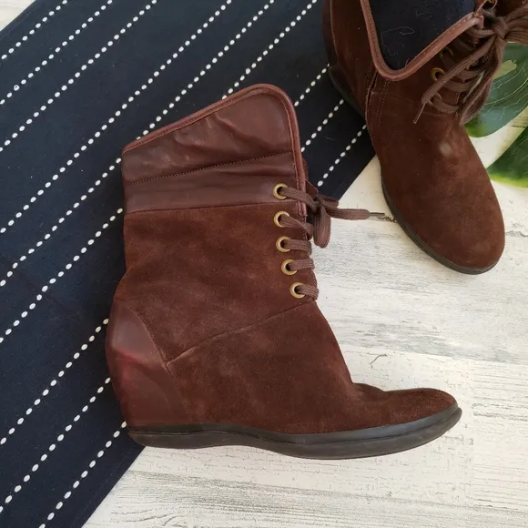Camper| Wedge Leather Fold Over Ankle Boots Zip Side Size 37