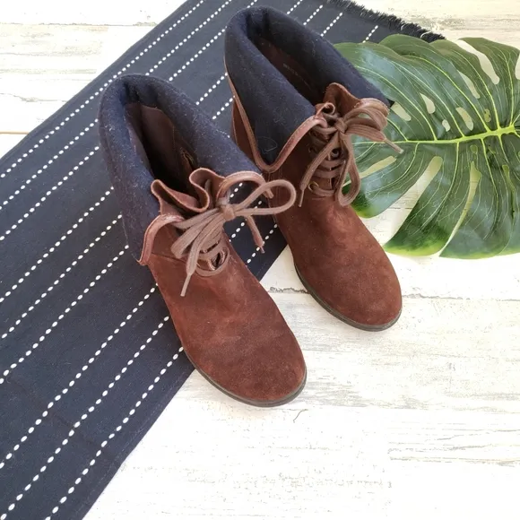 Camper| Wedge Leather Fold Over Ankle Boots Zip Side Size 37