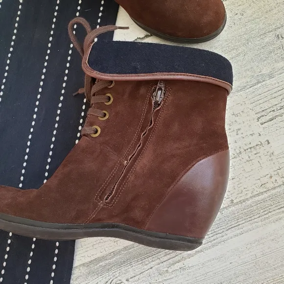 Camper| Wedge Leather Fold Over Ankle Boots Zip Side Size 37